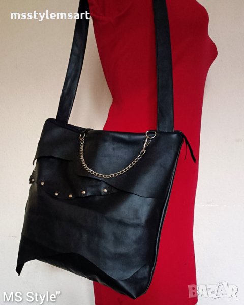 Дамска чанта от естествена кожа с капси! Ръчна изработка!, снимка 1