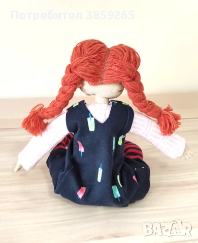 Кукла Пипи дълъг чорап.Ръчна изработка. Текстилна кукла. За игри и интериор., снимка 11 - Кукли - 52399284