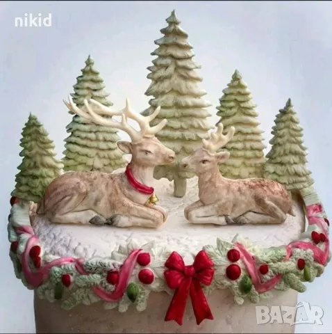 2 срещуположни елена елени елен сърна коледни коледен силиконов молд форма фондан шоколад гипс, снимка 4 - Форми - 48018755