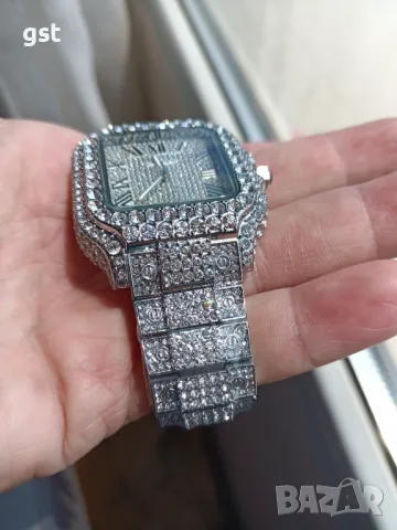 Уникален Часовник Cartier Картие All Diamonds Crystals Copy Унисекс Мъжки дамски Римски цифри , снимка 6 - Мъжки - 50360824