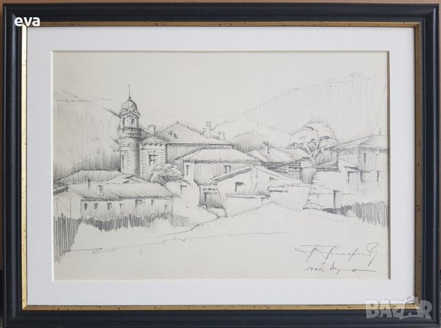 Майсторска рисунка Тома Петров(1908-1972) Църквата в Шумен 1946година  