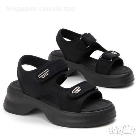 Дамски летни сандали с лепка черно , снимка 1