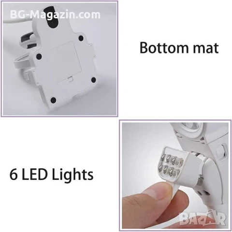 Увеличителна ръчна и настолна лупа с LED осветление сменяеми лещи регулируемо рамо за четене гоблени, снимка 6 - Други инструменти - 50920951