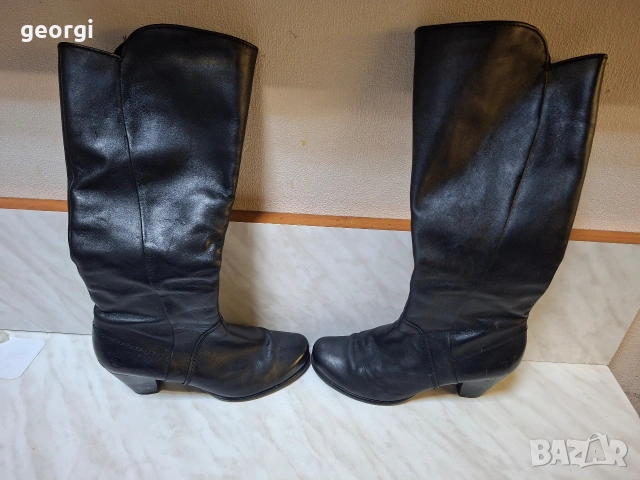 черни кожени високи ботуши на ток номер 39 с цип , снимка 2 - Дамски ботуши - 54216851