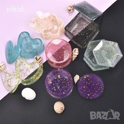 3d Кутия с капак 2 части квадрат кръг сърце шестоъгълник молд форма кутия кутийка бижута смола, снимка 3 - Форми - 30716125