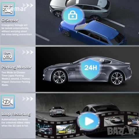 Камера за автомобил отпред и отзад, 4K + 1080P двойна камера, карта 64GB, 5GHz WiFi, снимка 7 - Аксесоари и консумативи - 51483254