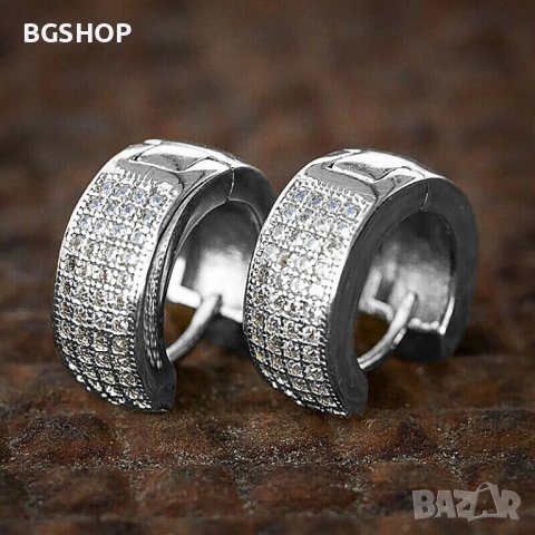 Bling Bling обеци халки с 4 реда камъни - Silver, снимка 2 - Обеци - 37705214