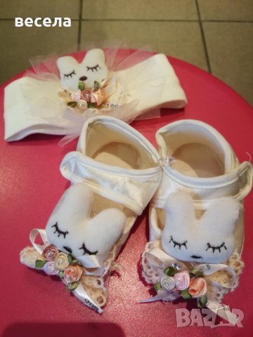 Бебешки пантофки и диадема, за най малките, снимка 1 - Бебешки обувки - 31190946