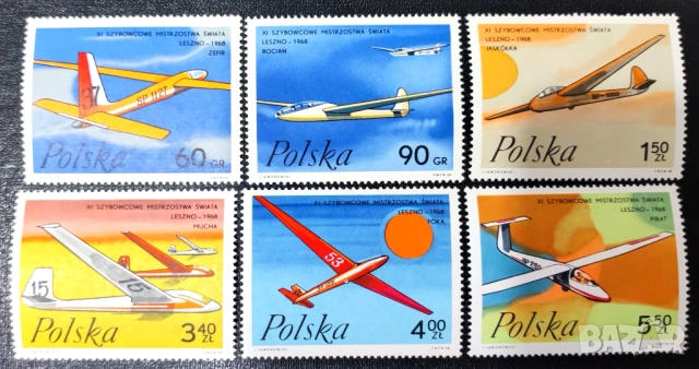Полша, 1968 г. - лот марки на теми спорт, приказки, изкуство, лов, животни, цветя, самолети и др., снимка 5 - Филателия - 53302607