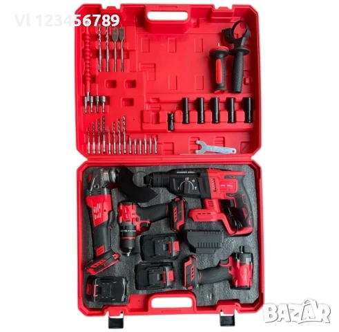 Акумулаторен Комплект 4в1 Перфоратор Ъглошлайф Гайковерт и Винтоверт 36V 8,0AH KRAFTROYAL, снимка 2 - Куфари с инструменти - 53877643