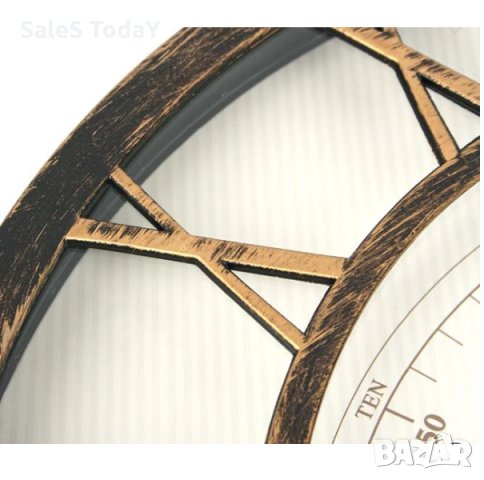 Декоративен стенен часовник, бронзов, стенен, часовник, римски с цифри, 40,6х5 см, снимка 2 - Стенни часовници - 33927203