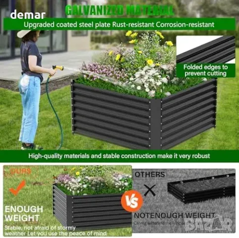 Повдигната метална градинска леха VELPAX 122 × 122 × 61 см, снимка 7 - Други - 55807546