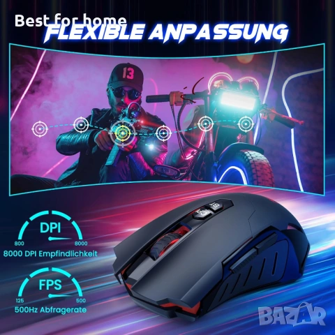 Безжична геймърска мишка RisoPhy PC400 с 8000 DPI, 2.4G и Bluetooth двойна връзка, снимка 3 - Клавиатури и мишки - 54069921