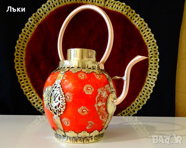 Чайник,кана Тибет от порцелан,мед и месинг. , снимка 4 - Антикварни и старинни предмети - 37512660