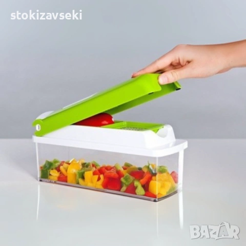 Ренде за зеле, моркови с контейнер - Nicer Dicer Plus от 13 части + Подарък уред за рязане на диня, снимка 3 - Аксесоари за кухня - 54131633