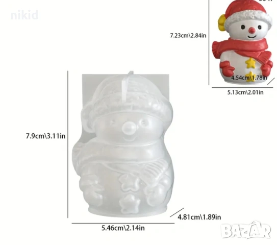 3d Снежен човек със звездички силиконов молд форма калъп фондан свещ гипс шоколад смола 2 вид