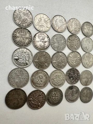 🪙 Лот 25 броя СРЕБЪРНИ монети 3 Пенса Великобритания (1920-1940) - 90€ за всички Монети, снимка 4 - Нумизматика и бонистика - 56162658