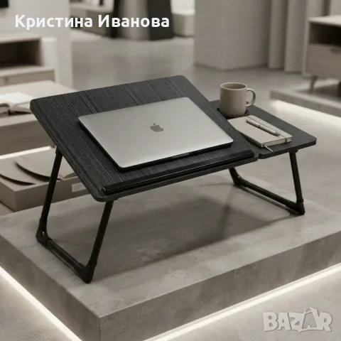 Черна сгъваема масичка за лаптоп с регулируем плот, снимка 3 - Други - 56466855