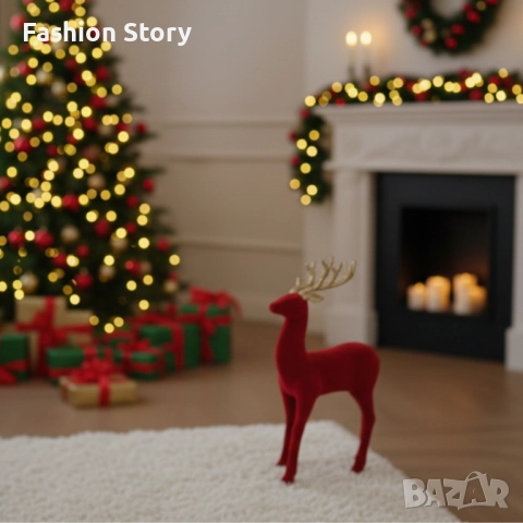 Червен кадифен елен за Коледна украса – Луксозен празничен акцент, снимка 4 - Декорация за дома - 52632178