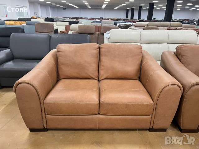 Светло кафяви кожени дивани тройка и двойка - естествена кожа, снимка 3 - Дивани и мека мебел - 37219114