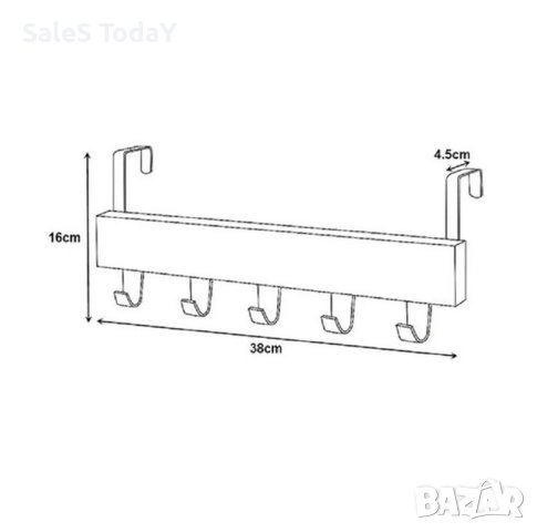 Закачалка за врата, кука, дърво и метал, 5 места, 38x7x16 см , бяла, снимка 3 - Закачалки - 42649948