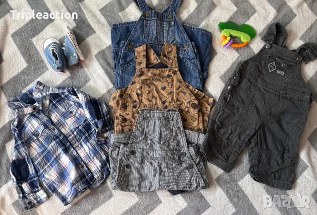 3 гащеризона + риза, обувки и още 1бр. Гащеризон подарък