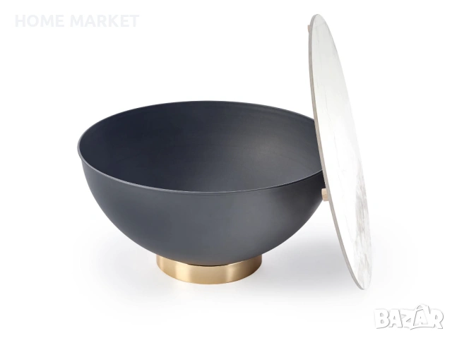 Холна маса CECILIA кръгла бял мрамор/сиво/златно   Материал - керамика/прахово боядисана стомана   , снимка 2 - Маси - 53033977