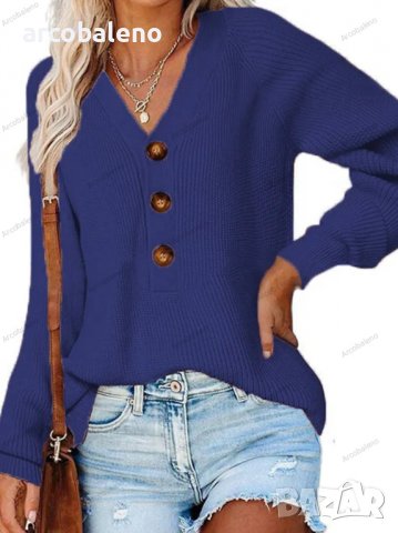 Дамски ежедневен моден плетен пуловер с V-образно деколте, 5цвята - 023, снимка 8 - Блузи с дълъг ръкав и пуловери - 39728807