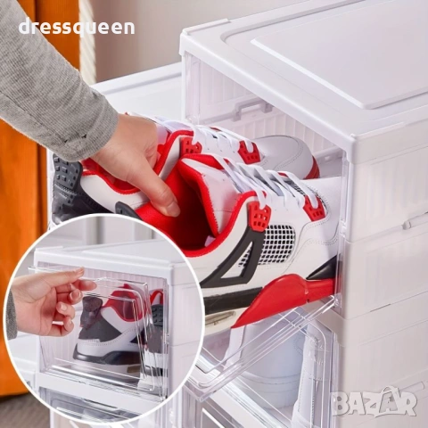 4914 Комплект 3 прозрачни кутии за обувки за вертикално подреждане, 52.5 см височина, снимка 3 - Други стоки за дома - 53906339