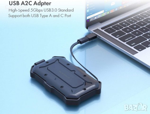 ElecGear USB към SATA кутия за 2,5" диск, UASP, здрав външен корпус, IP66 водоустойчив прахоустойчив, снимка 3 - Други - 37873191