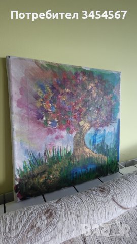 Ръчно рисувана картина на платно "Дърво" маслени бои, снимка 2 - Картини - 42309287