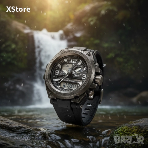 Спортен аналогово-дигитален мъжки часовник с подсветка, аларма и водоустойчив корпус, снимка 3 - Мъжки - 51993132