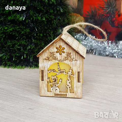 1825 Малка дървена светеща къщичка за окачване, снимка 4 - Декорация за дома - 30789068