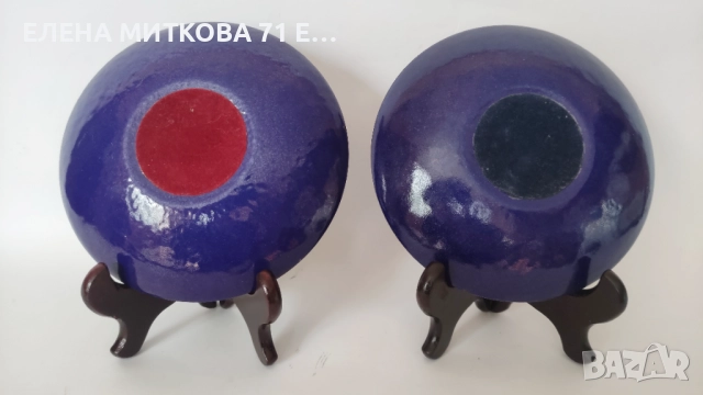 Двойка прекрасни цветни чинии от масивен месинг ръчно декорирани -техника емайл , снимка 6 - Антикварни и старинни предмети - 51502124