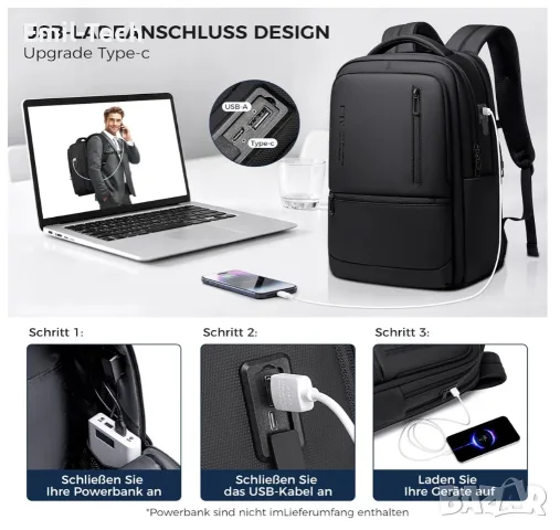 Разширяема раница за лаптоп 15.6″ 32.4L USB-A / USB-C, снимка 4 - Раници - 55960820
