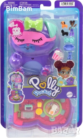 Игрален комплект Polly Pocket с аксесоари в чантичка - Кучешко пижамено парти, снимка 2 - Кукли - 52466511