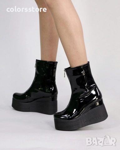 Боти на платформа - черен лак - LT40

