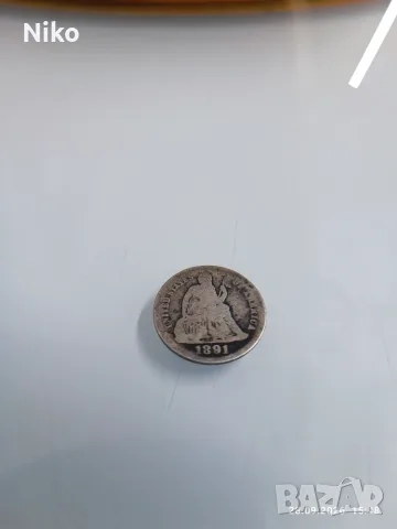 Сребърна монета 10 цента (Dime) 1891г. Seated Liberty