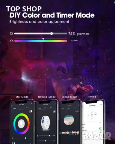 Смарт проектор SUPPOU LED WiFi Galaxy проектор, снимка 2 - Лампи за стена - 48648448