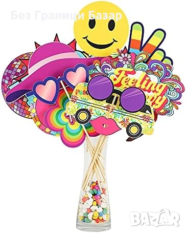 Нови 31 броя 70-те парти пропсове за снимки – диско/хипи фотокът аксесоари, снимка 7 - Други - 53912246