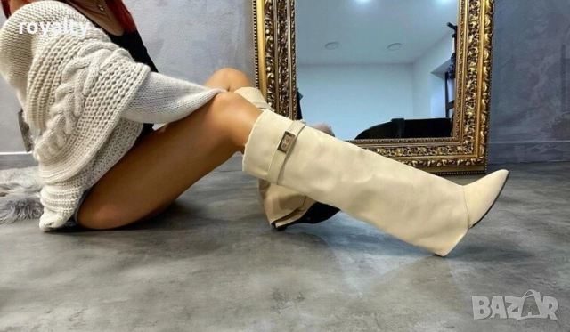 Ботуши на платформа - бежова кожа, снимка 3 - Дамски ботуши - 52468840