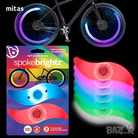 Многоцветна LED светлина за спици на велосипед, Водоустойчива, 12.5 см, снимка 7 - Аксесоари за велосипеди - 52282796