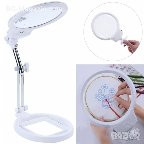 Голяма увеличителна настолна лупа с LED осветление лампа за четене шиене гоблени бродиране козметик, снимка 3 - Други инструменти - 50920980