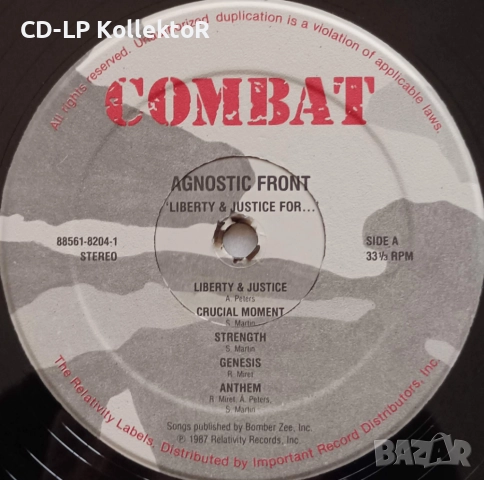 Vinyl за продан (Agnostic Front - Liberty & Justice For…, 1st US Press), снимка 5 - Грамофонни плочи - 51457424