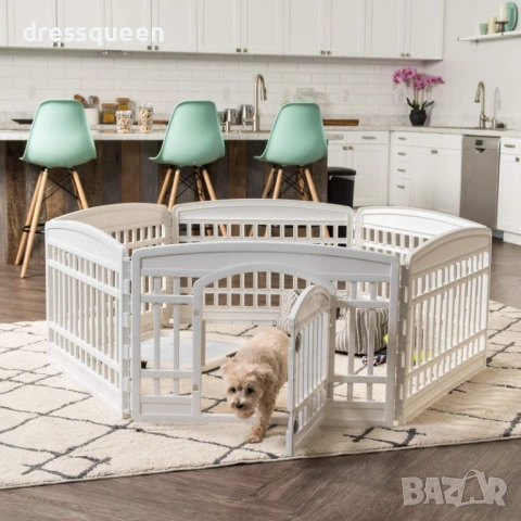 4487 Бяла кошара за кучета с 6 панела – Модулна форма и височина 60 см