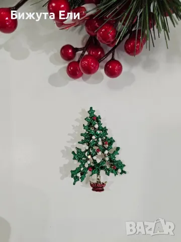Брошка коледна - елха, снимка 3 - Обеци - 48227338