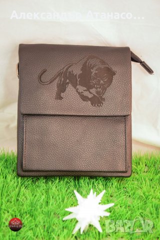 Лазерно гравирана мъжка кожена чанта , снимка 2 - Чанти - 31050335