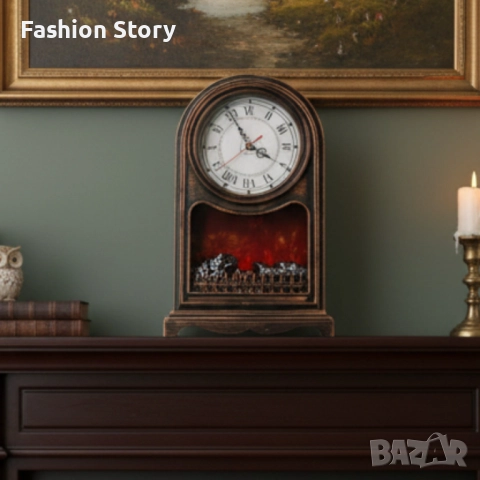 Винтидж настолен часовник с LED камина – уют и стил в едно, снимка 5 - Стенни часовници - 51925429