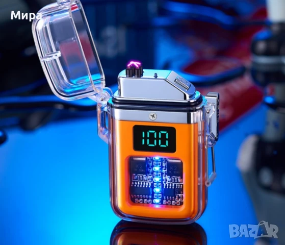 Елегантна прозрачна ветроустойчива запалка с LED светлинки