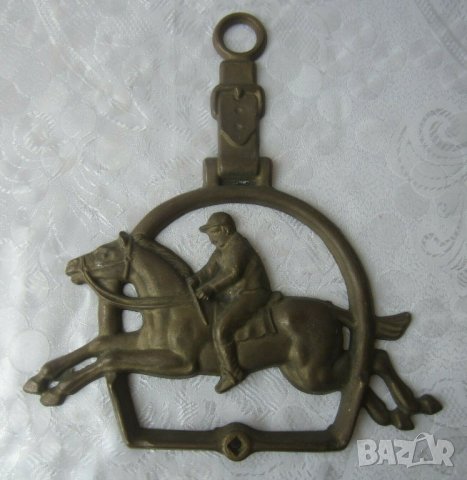 Бронзова декорация, пано с кон и ездач, снимка 1 - Пана - 42511001